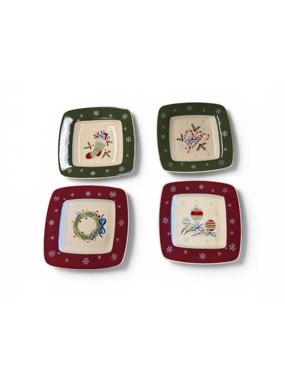 Longaberger Christmas Square Plates Set Of 4 - All the Trimmings Plates